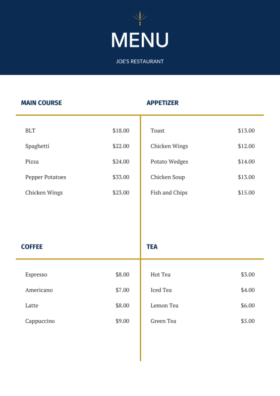 Cafe Menu preview